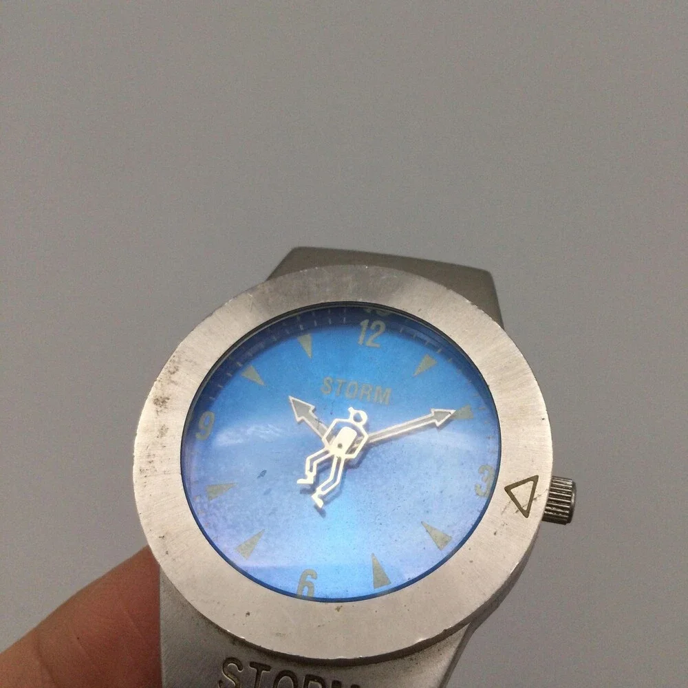 Vintage Storm Iceberg Men Watch 36mm Blue Dial Silver Tone 137497 New Battery 7" - Picture 13 of 15